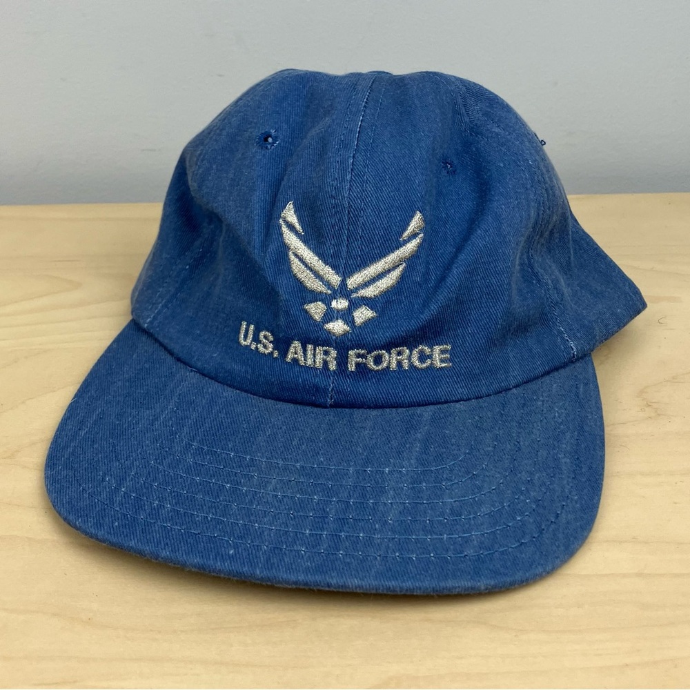 Vintage U.S. Air Force Strapback Hat Blue Embroidered Logo Cross Into The Blue